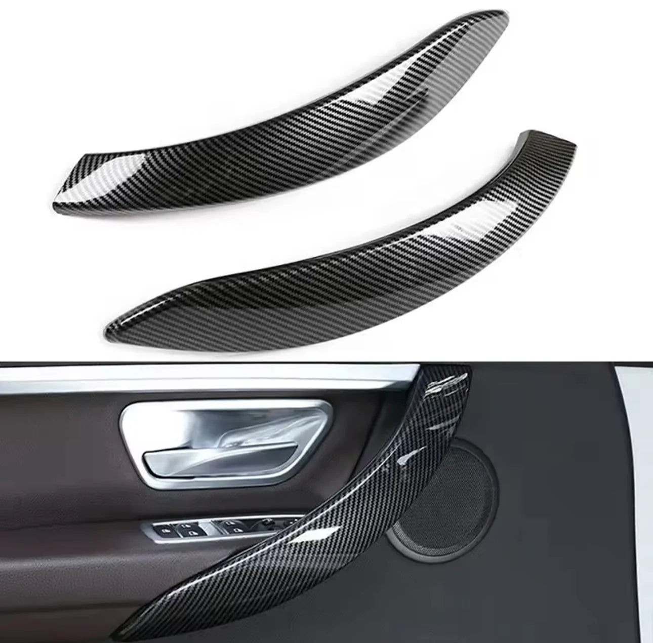 Bmw F30,F31,F32,F33,F36 sisätilan kahvat etupuolille hiilikuitulook. Pari 2kpl