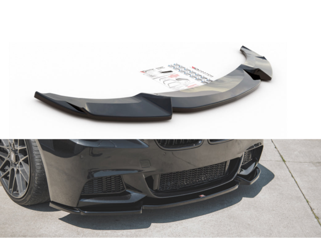 BMW F10 F11 10-17 M-Sport etupuskurin kiiltävän musta splitteri / etulippa V3 Maxton Design