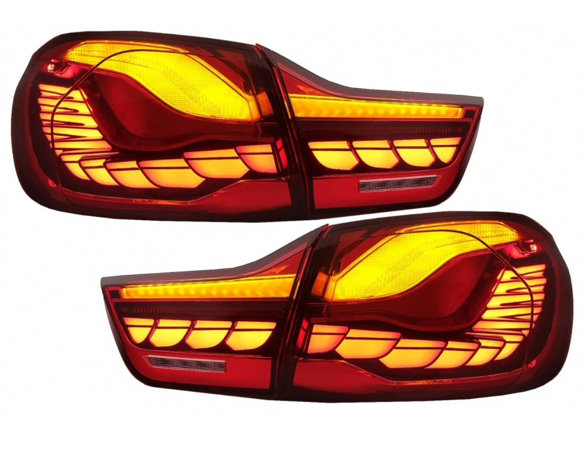 BMW 4-sarja F32 F33 F36 M4 F82 F83 punakirkkaat OLED takavalot dynamic led vilkulla