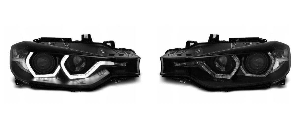 BMW F30 F31 11-15 tummapohjaiset 3D LED angel eyes ajovalot