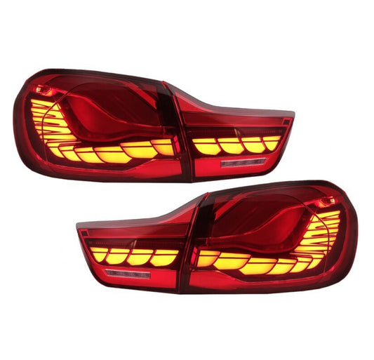 BMW 4-sarja F32 F33 F36 M4 F82 F83 punakirkkaat OLED takavalot dynamic led vilkulla