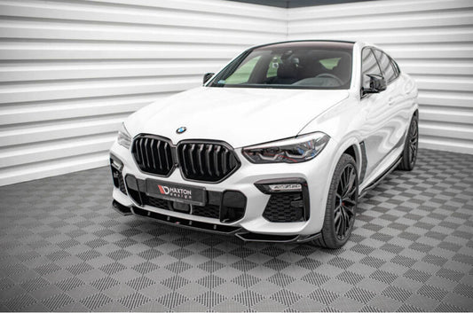 BMW X6 G06 19- M-Sport etupuskurin kiiltävän musta etulippa / splitteri Maxton Design